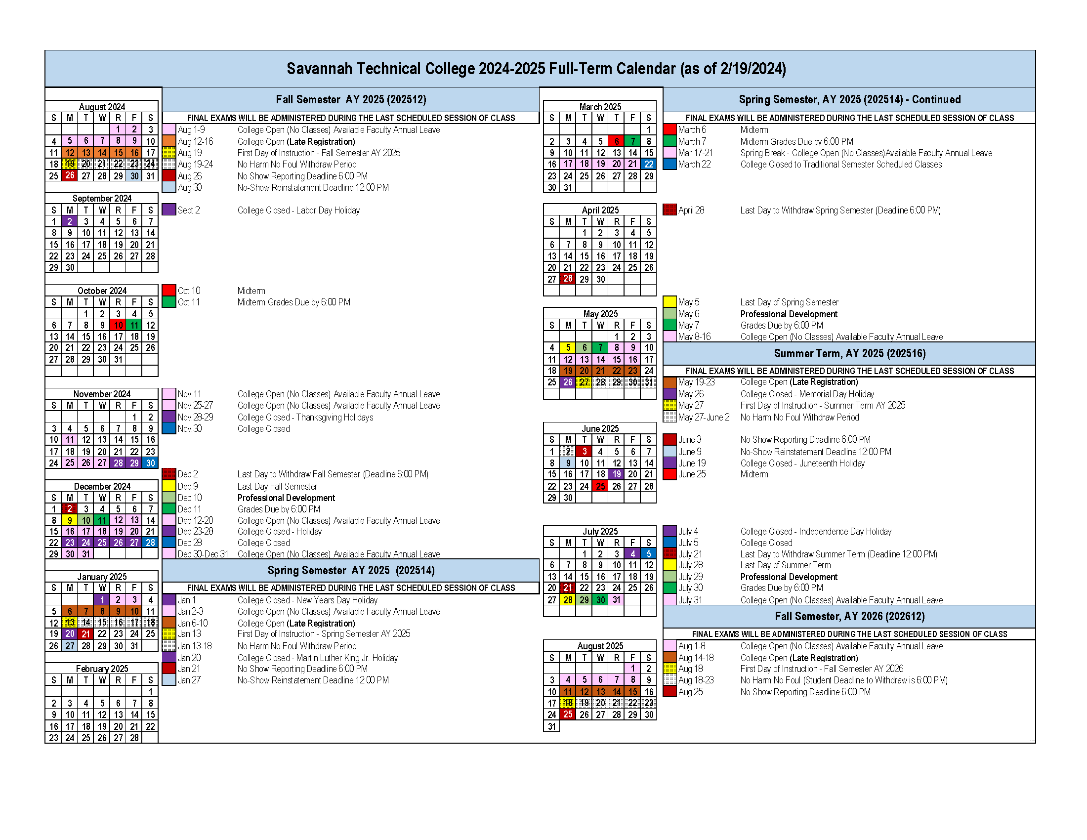 2024-2025 Full Term Academic Calendar